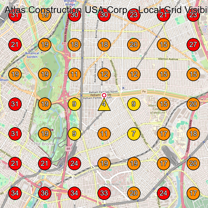 Atlas Construction USA Corp GeoGrid visibility map for General Contractor in Bronx